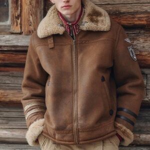 Ashore brown faux shearling suede bomber jacket